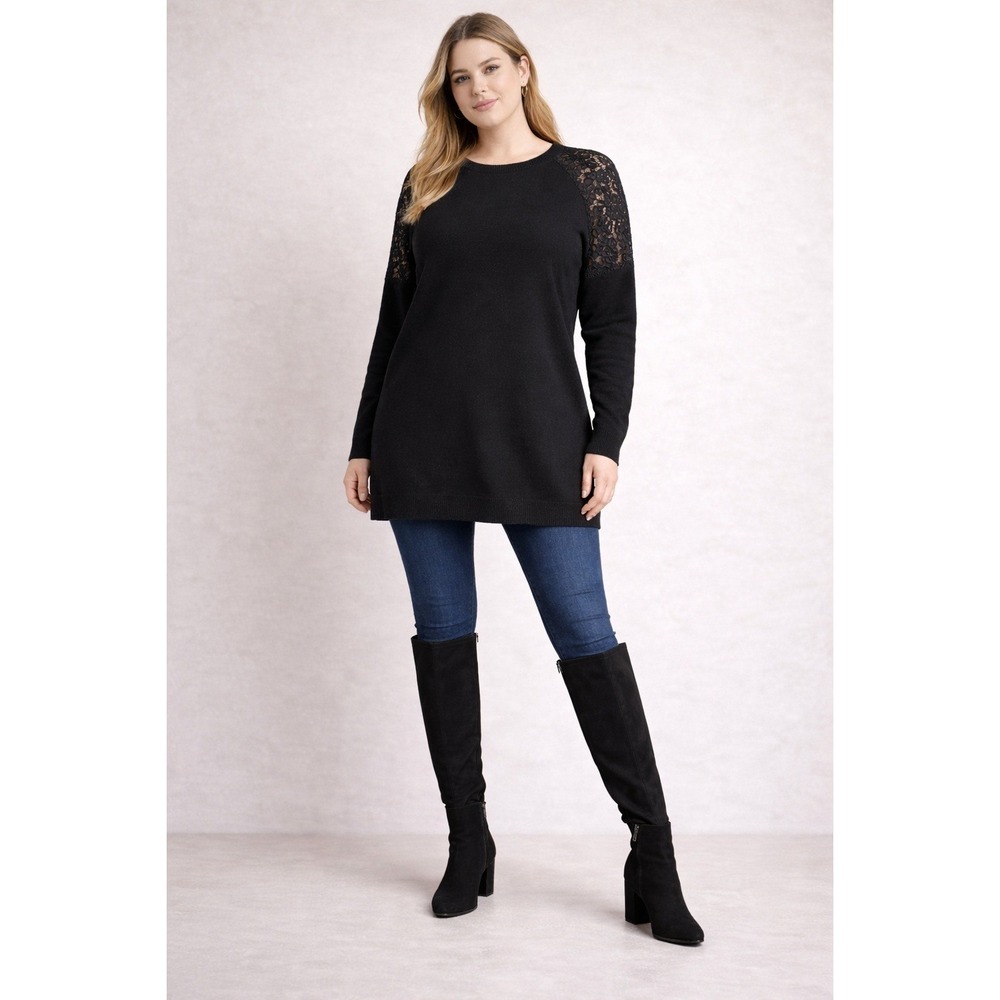 ASOS Curve Lace Shoulder Sweater Women Size 22‎ Black NWT Knit Tunic Top